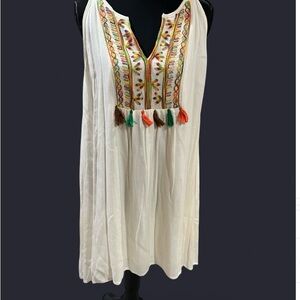 Umgee Cream Embroidered Tunic with Colorful Tassels